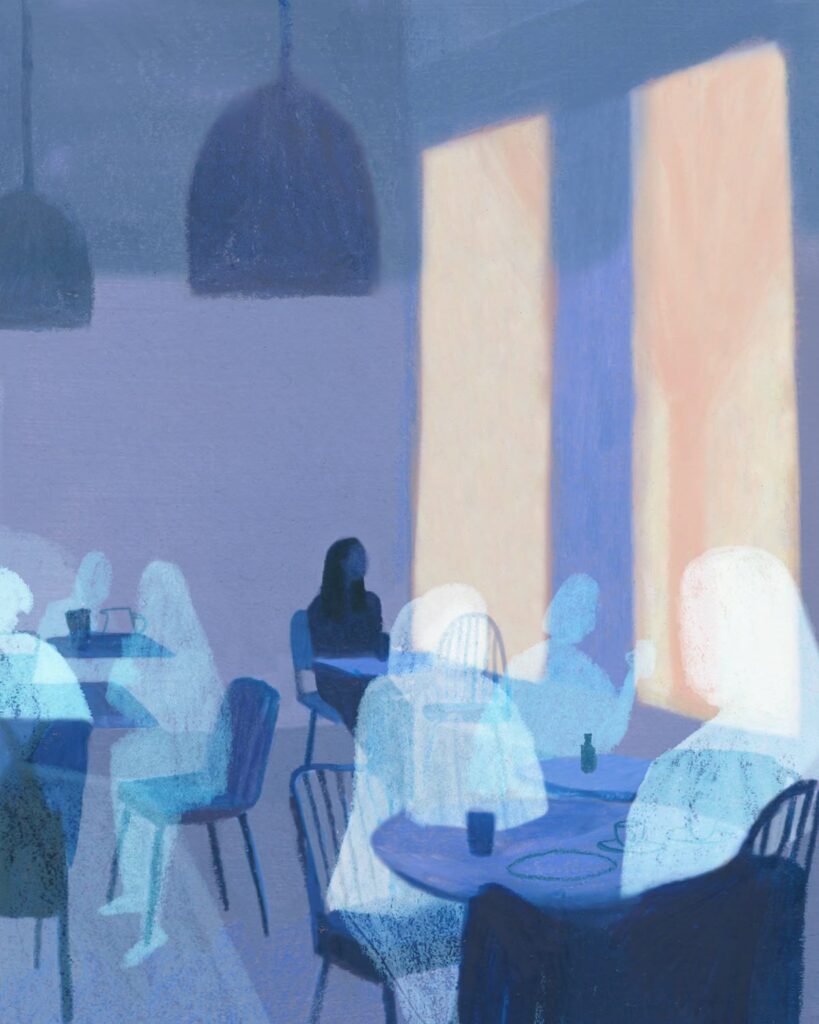 Anxiety Therapy-a painting of a girl sitting in a room-it shows anxiety